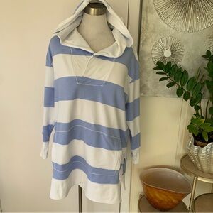 NWOT DKNY cotton blend oversized striped hooded long top  XL